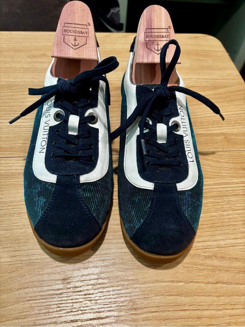 Louis Vuitton Hologram Teal & Navy and Leather Sneakers Size 8